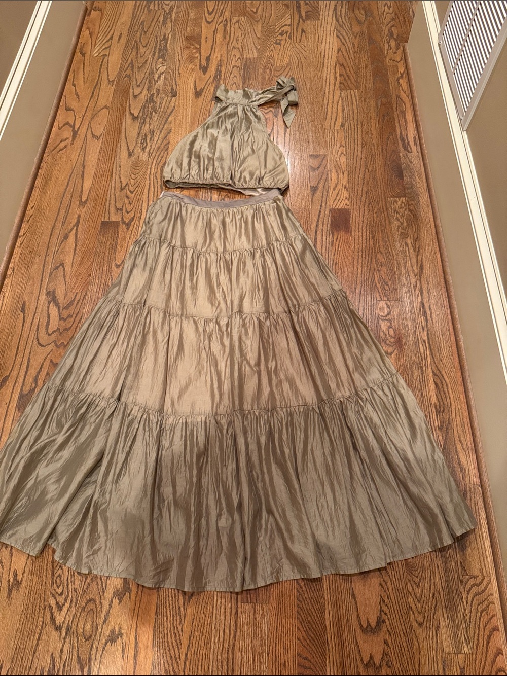 fab'rik Olive Green Tiered Maxi Skirt with matching top-Set